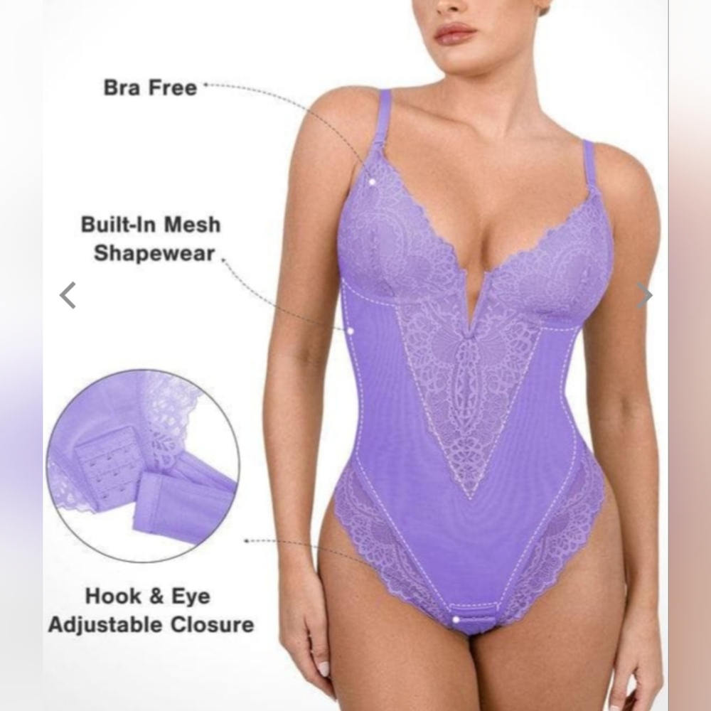 Beautiful Lace Bodysuit With Shapewear & Underwire Bra- Lavender